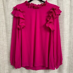 Boutique Jodifl Ruffle Long Sleeve Top Pink Fuchsia Size Medium Feminine Girly